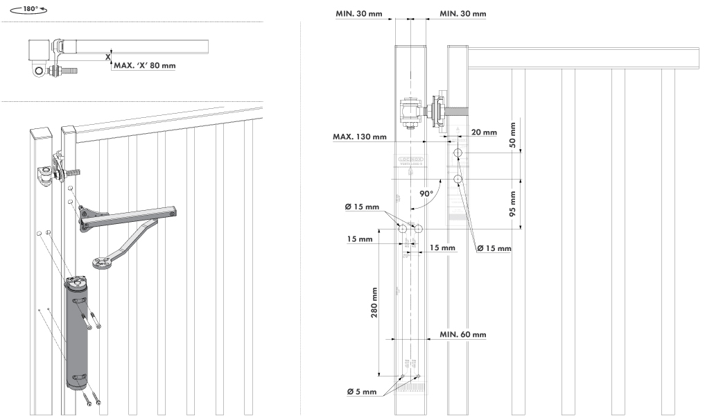 Locinox verticlose-2 pentru deschidere la 180°