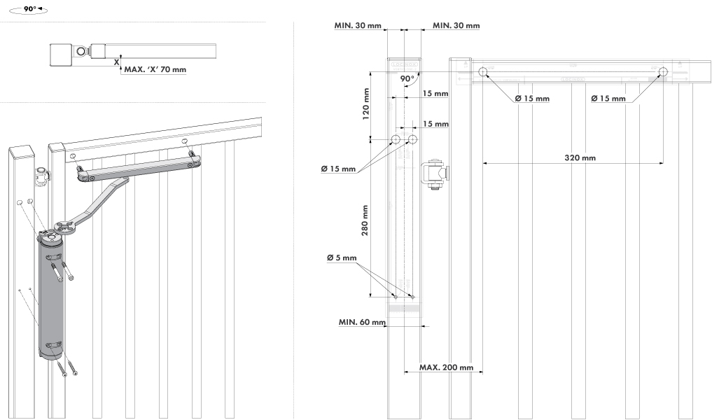Locinox verticlose-2 pentru deschidere la 90°