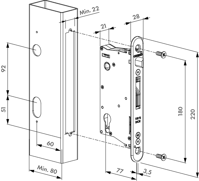 LOCINOX EIGHTYLOCK-M - schiță