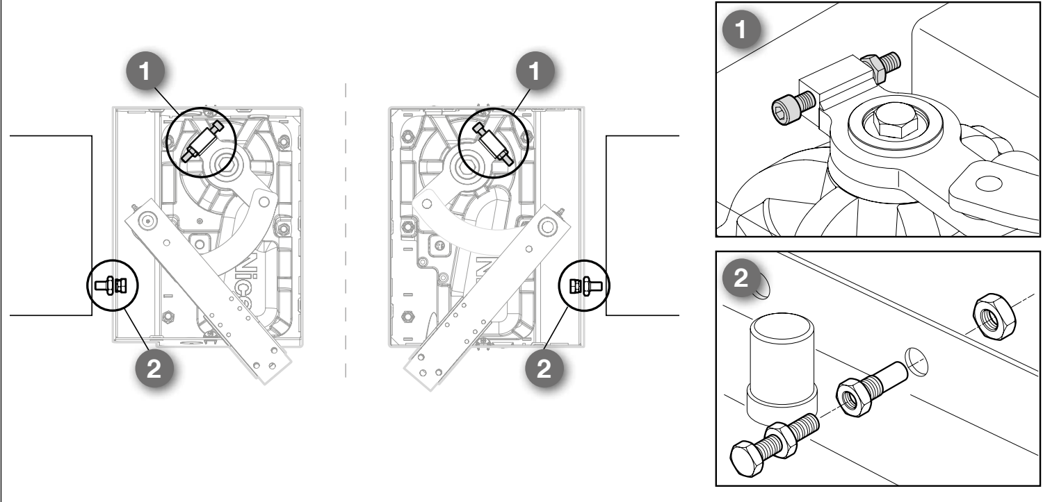 L-FAB – 1 opritor de închidere pe motor, 2 opritor de deschidere în cutie