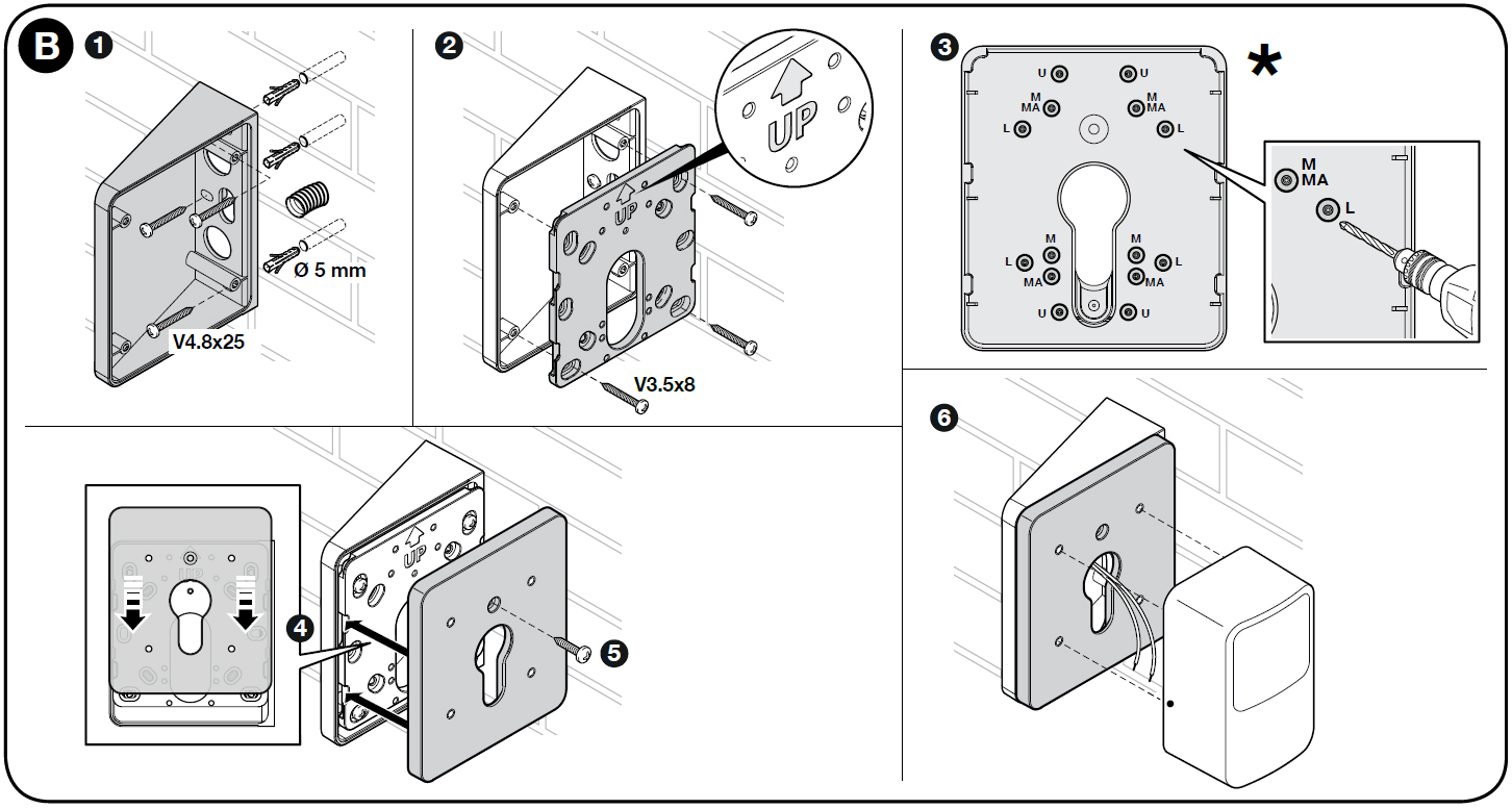 Exemplu de montare B a suportului pentru fotocelule NICE-POE: Exemplu de montare B a suportului pentru fotocelule NICE-POE: