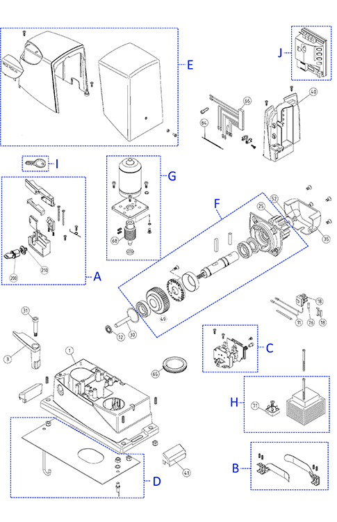Descompunerea pieselor de schimb pentru motorul NICE Robus RB400R10