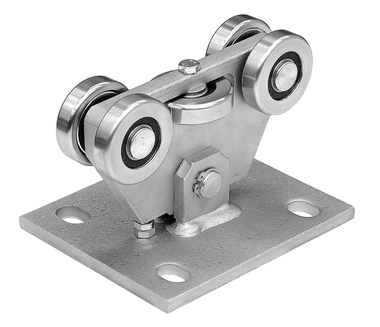 Cărucior INOX cu 5 role pentru poartă culisantă din inox, pentru profil C 68x68x3