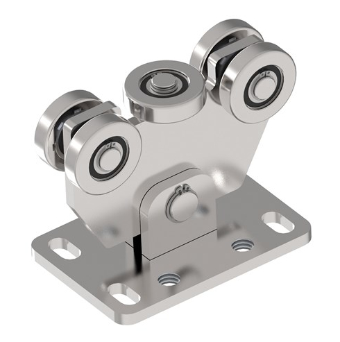 INOX Cărucior pentru poartă culisantă din inox, cu 5 role, pentru profil C 58x58x3