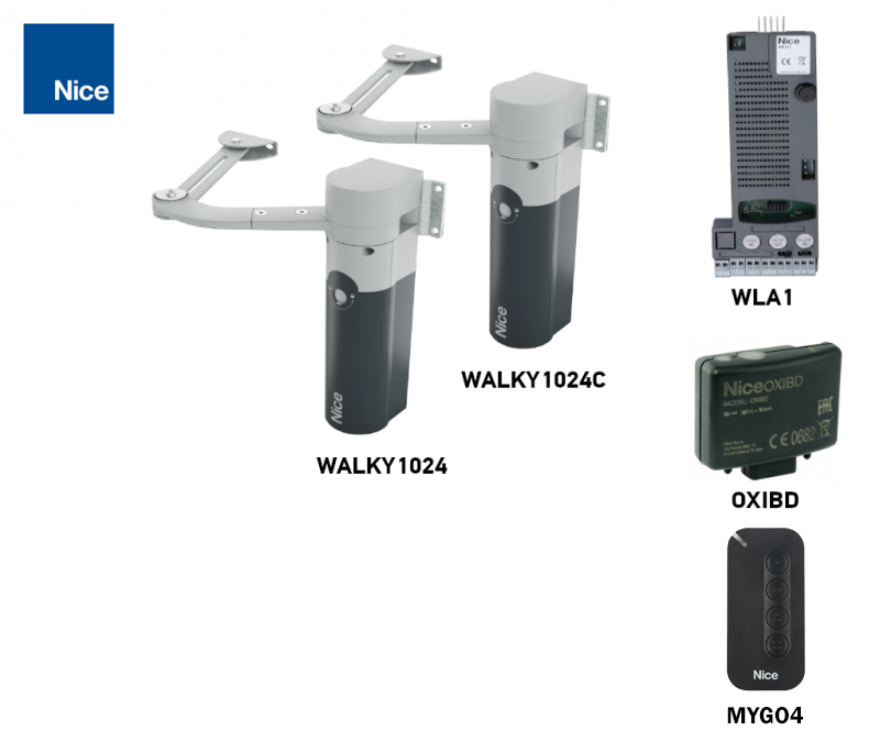Kit de automatizare NICE WALKY pentru poartă batantă cu două canaturi – un canat de 1,8 m/180 kg